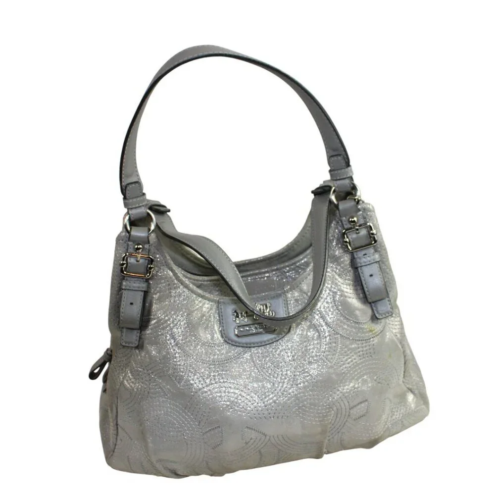 Coach Madison Spectator Maggie Metallic Silver Gray Shimmer Hobo Shoulder Bag